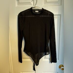 Babaton Black Sheer Long-Sleeve Mesh Bodysuit